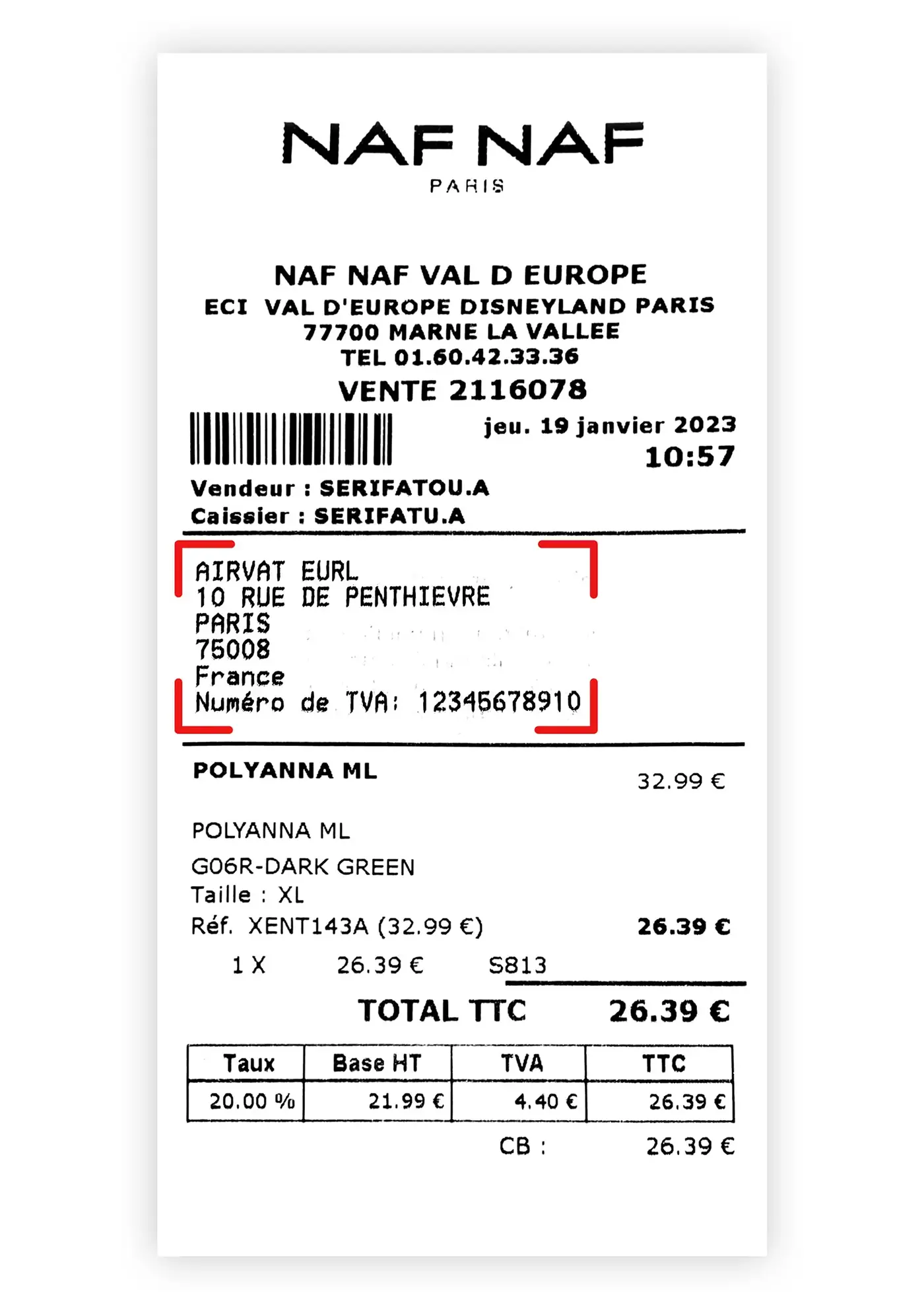 Valid invoice for tax free shopping with Airvat app in Naf naf
