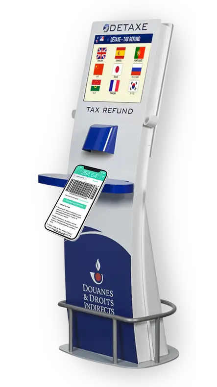 scan tax-free form barcode at Pablo tax refund kiosk in France